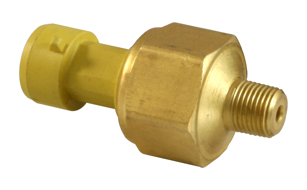 AEM 100 PSIg Brass Sensor Kit. Brass Sensor Body. 1/8" NPT Male Thread. Includes: 100 PSIg Brass Sensor, Connector & Pins